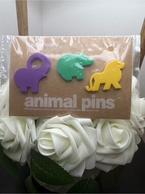 Tupperware Animal Pins in Purple, Green & Yellow